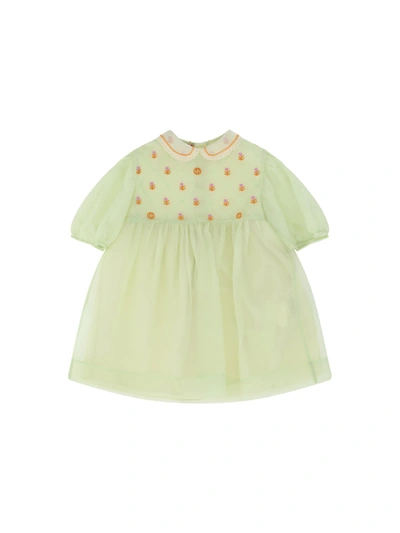 Gucci Babies' Silk Organza Embroidered Dress In Pale Opal/mix