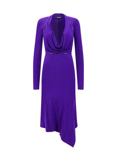 Tom Ford Plunging Zipper Convertible Asymmetric Jersey Midi Dress In Purple