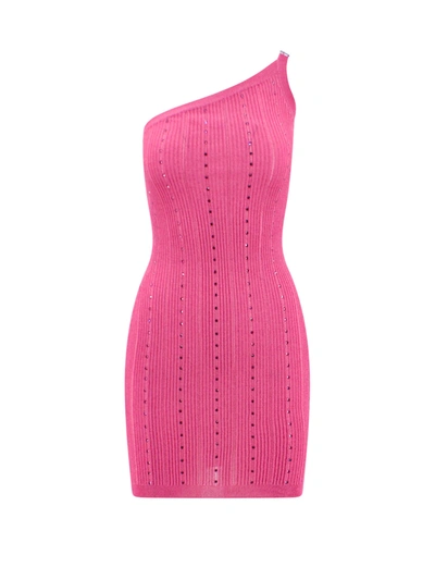 ALESSANDRA RICH RIBBED MINI DRESS WITH ALL-OVER RHINESTONES