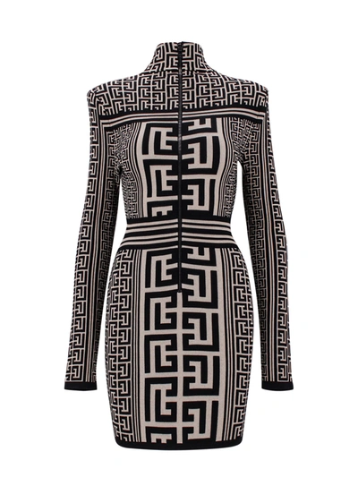 BALMAIN KNIT DRESS WITH ALL-OVER MONOGRAM