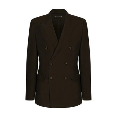 Dolce & Gabbana Double-breasted Linen Blazer In Brown