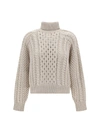 Brunello Cucinelli Sequin-embellished Pointelle-knit Cashmere-blend Turtleneck Sweater