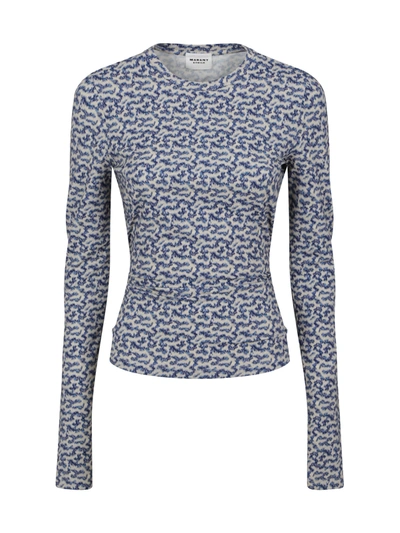 Marant Etoile Leonio Printed Stretch Viscose Top In Blue/ecru