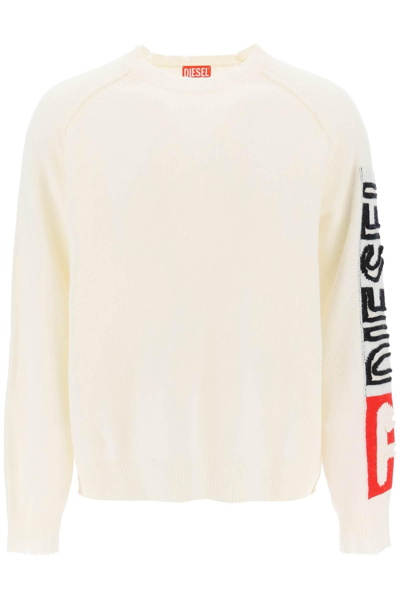 Diesel Wool Sweater With Cut-up Logo In White