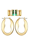 Vince Camuto Set Of 2 Hoop Earrings In Gold/ Green