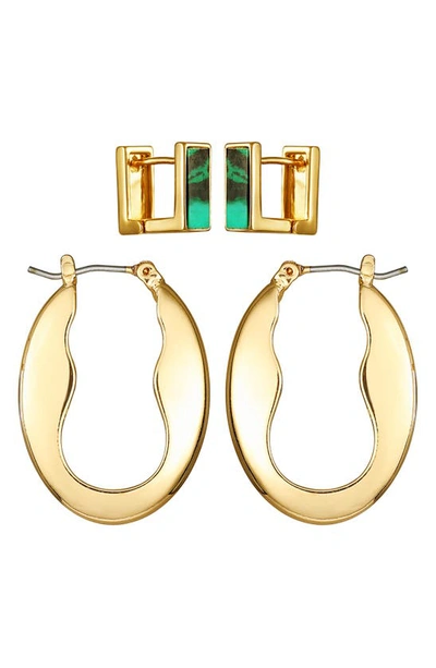 Vince Camuto Set Of 2 Hoop Earrings In Gold/ Green