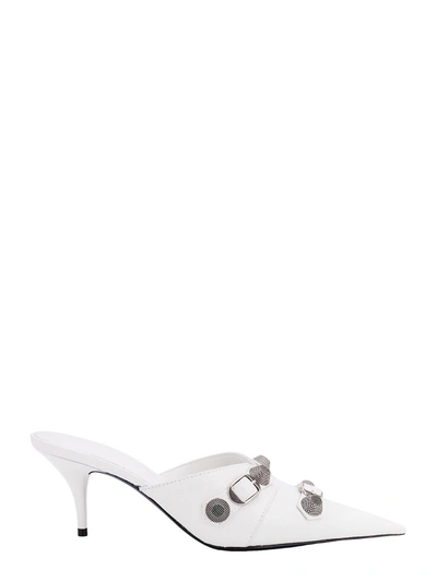 Balenciaga 70毫米cagole皮革穆勒高跟鞋 In White