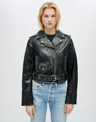 Re/done Leather Moto Jacket In Xs