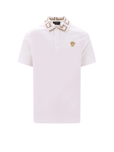 Versace Polo Shirt With Greek Pattern In White