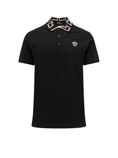 VERSACE COTTON POLO SHIRT WITH MEDUSA PATCH