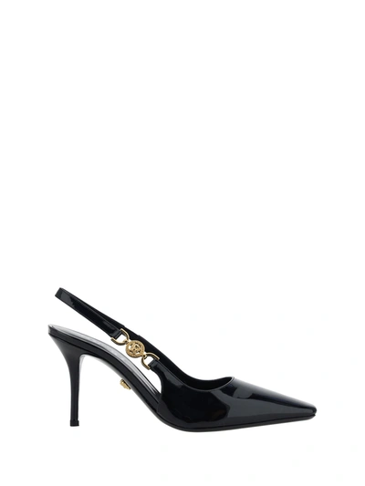 Versace Safety Pin Leather Pump In Nero