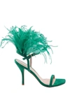 STUART WEITZMAN SUEDE SANDALS WITH FEATHERS