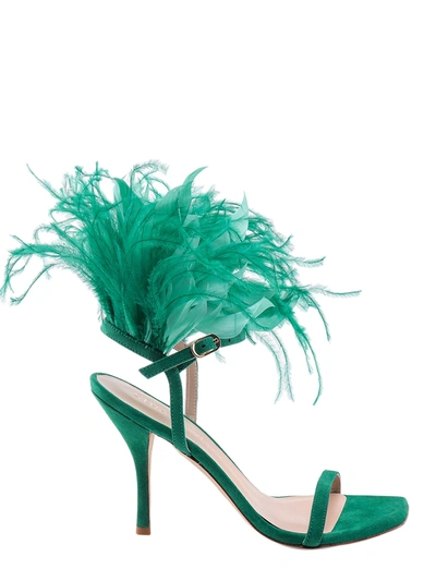 Stuart Weitzman Suede Sandals With Feathers In Blue