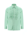 Pt Torino Green Cotton Shirt With Rouches