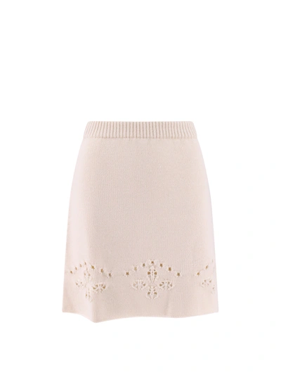 Chloé Pointelle-knit Wool Mini Skirt In Beige