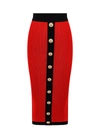 Balmain Red Knitted Midi Skirt With Buttons