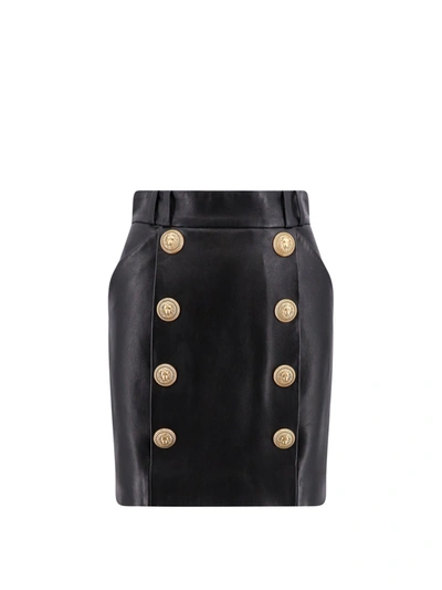 BALMAIN LEATHER SKIRT WITH ICONIC BUTTONS