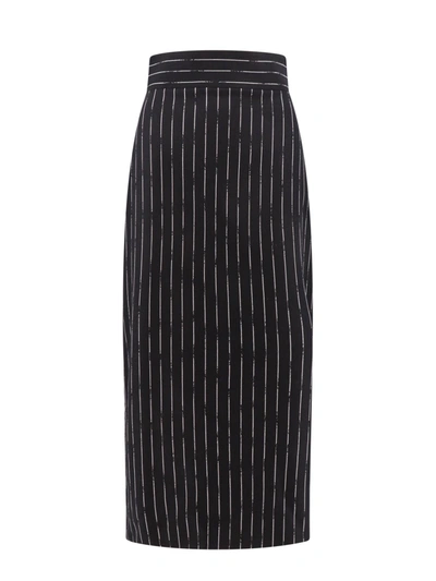 Alexander Mcqueen Broken Stripe Wool Skirt In Black