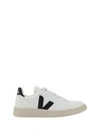 Veja V-10 Faux Leather Sneakers In White