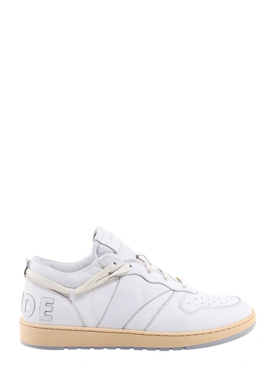 RHUDE LEATHER SNEAKERS WITH VINTAGE EFFECT