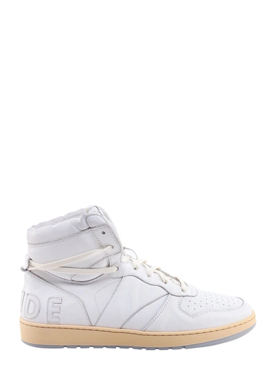 Rhude Leather Lace-up Embossed Logo Sneakers In White