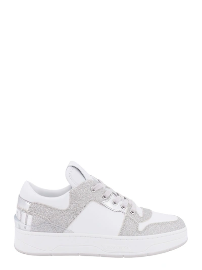 JIMMY CHOO LEATHER SNEAKERS WITH GLITTERED PROFILES