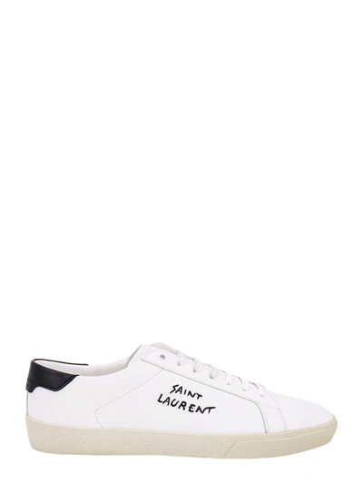 Saint Laurent Logo Embroidered Leather Sneakers In White