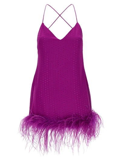 Retroféte Susana Feather-trim Satin Minidress In Purple