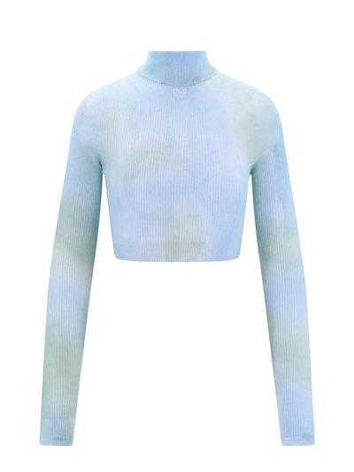 Off-white Top Crop Fit Con Effetto Tie-dye In Blue