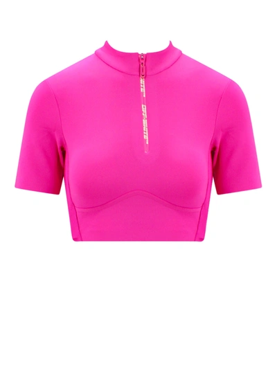 Off-white Half-zip Cropped Training T-shirt In Pink