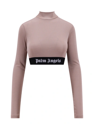 Palm Angels Top With Logo In Camel Black