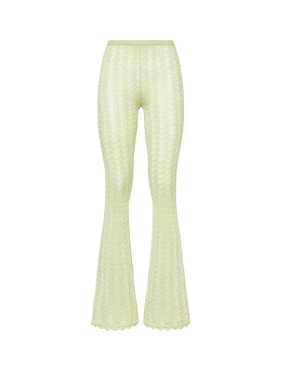 Alessandra Rich Embroidered Knitted Trouser With Lurex Effect In Green