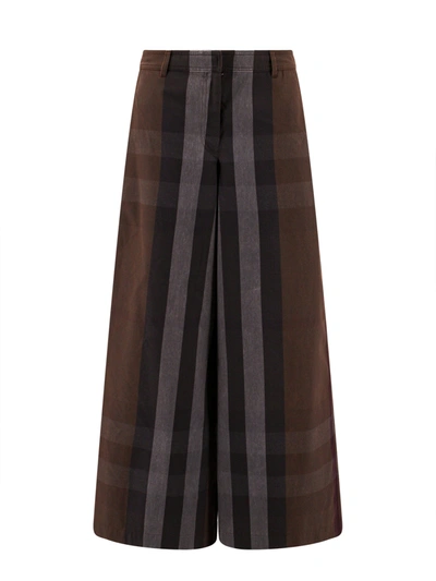 BURBERRY WIDE LEG TROUSER WITH BROWN CHECK PRINT