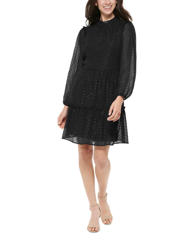 Tommy Hilfiger Women's Glitter Dot Chiffon Fit & Flare Dress In Black