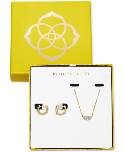Kendra Scott Gold-tone 2-pc. Set Crystal Pave Pendant Necklace & Small Huggie Hoop Earrings In Gold White