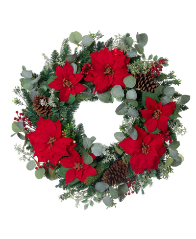 Village Lighting Company 30" Lighted Christmas Wreath, Christmas Poinsettia In Assorted