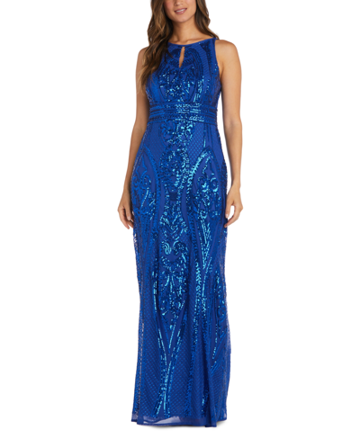R & M Richards Women's Sequined Sleeveless Gown In Royal