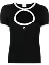 Courrèges Appliquéd Cutout Cotton-jersey T-shirt In Black