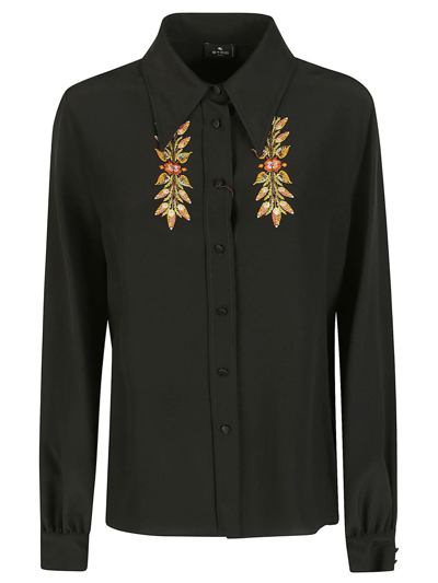 Etro Embroidered Silk Shirt In Black