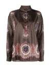 Etro Mix-print Pointed-collar Silk Shirt In Brown