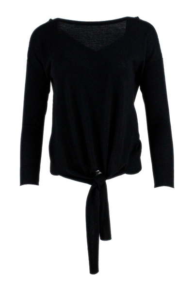 Fabiana Filippi Wool Blend Sweater With Knot In Black