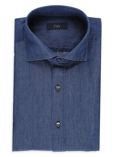 Fay Navy Blue Cotton Denim Shirt In Grey