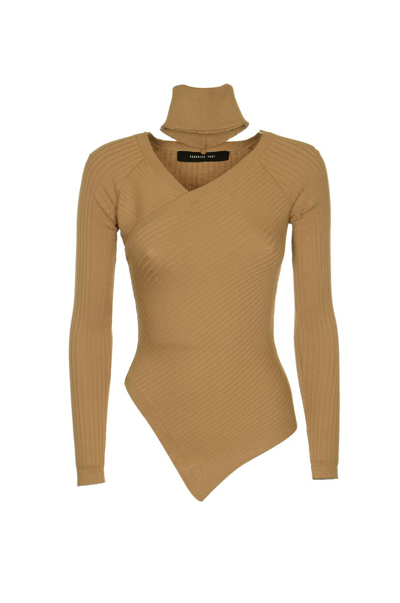 Federica Tosi Ribbed Knit Bodysuit In Brown