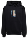 DOLCE & GABBANA BLACK HOODIE WITH PRINT AND FUSIBLE RHINESTONE IN COTTON MAN