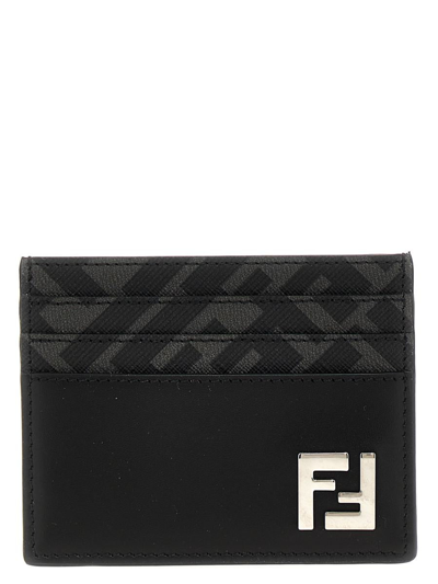 Fendi Squared Leather Card Holder In Black