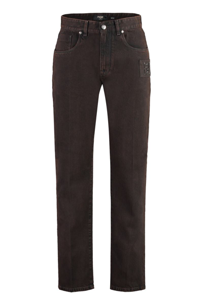 Fendi 5-pocket Straight-leg Jeans In Brown