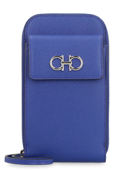 Ferragamo Gancini Leather Mobile Phone Case In Blue