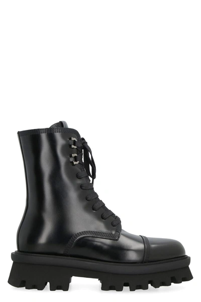 Ferragamo Woman Combat Boot With Chunky Sole In Black