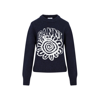 Ganni Blue Sweater With Intarsia Logo Detail In Wool Blend Woman In Blue