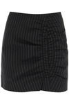 Ganni Ruched Pinstriped Twill Mini Skirt In Black